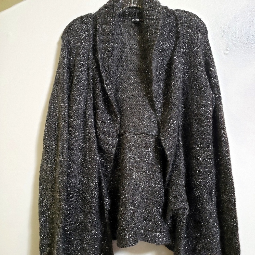 Express Mohair Blend Charcoal Grey Silver Cardigan